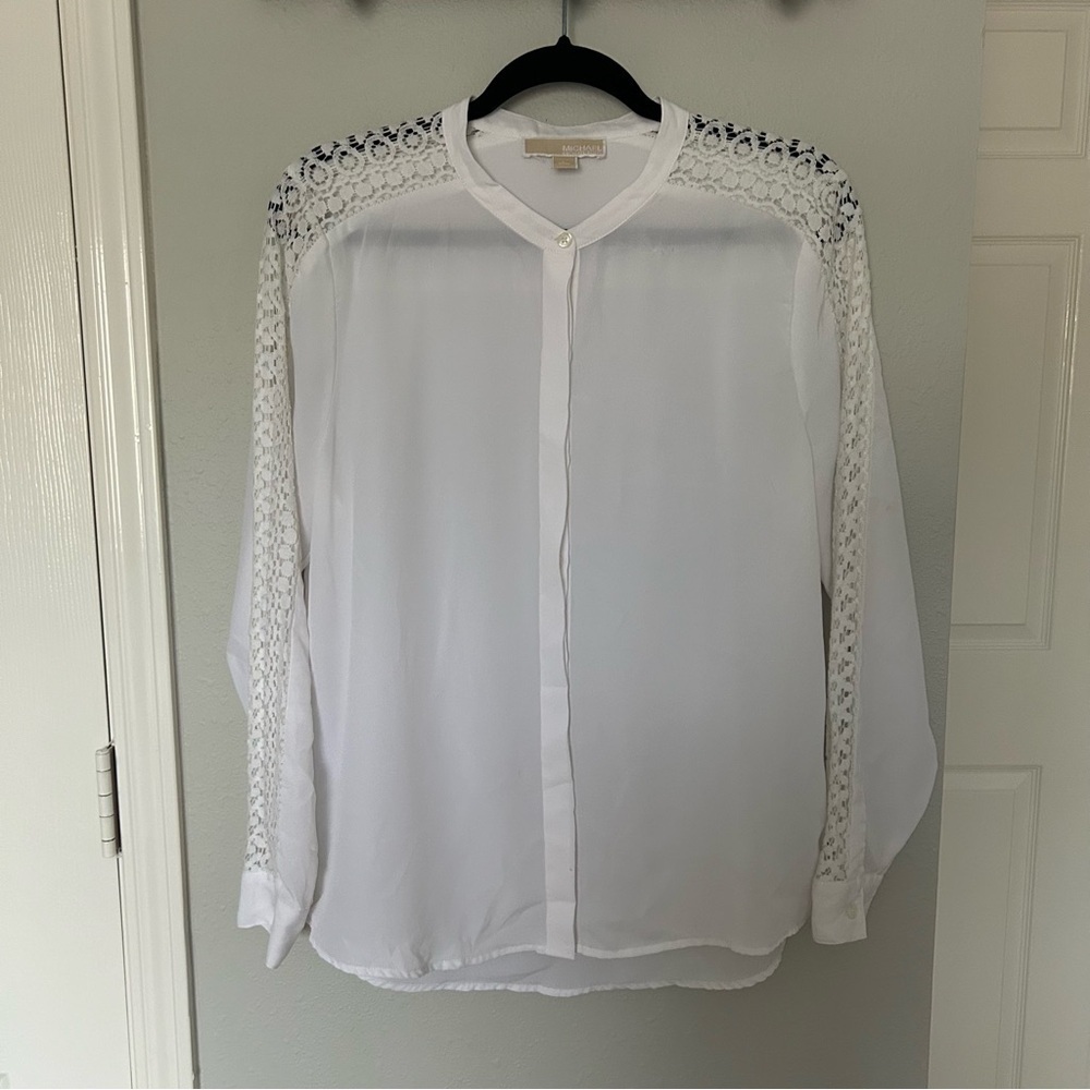 Michael Michael Kors White Button Down Long Sleeve Blouse Large